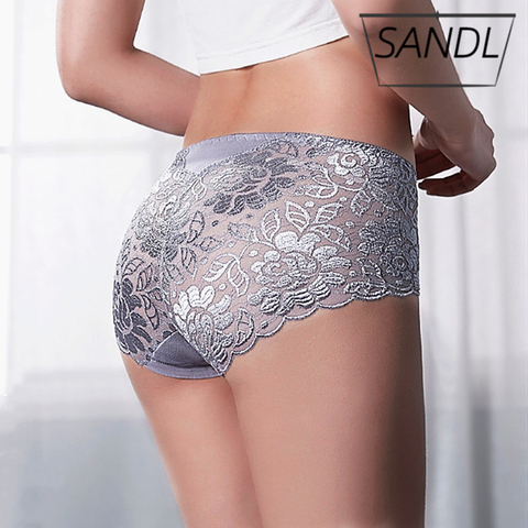 SANDL Women's Cotton Underwear Panties Sexy Lace Mid-Waist Hollow