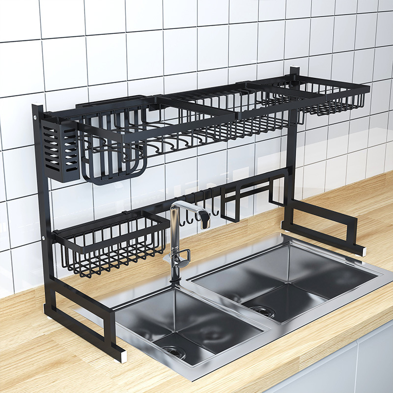 Kitchen Sink Drain Rack Stainless Steel 2-Layer Tableware Dishes Storage Shelf