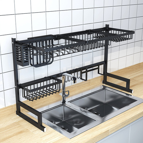 Kitchen Stainless Steel Sink Drain Rack Kitchen Shelf DIY Dishes Cutlery  Dry Drain Layer Storage Rack Pantry Dish Drying Rack