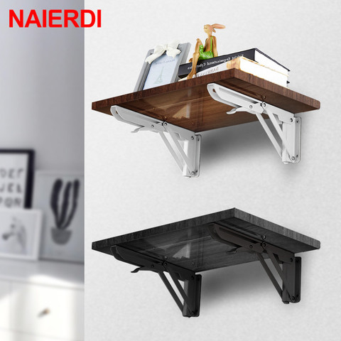 NAIERDI 2PCS Folding Angle Bracket 8-20 Inch Triangle Shelf Heavy Support Adjustable Wall Mounted Bench Table Furniture Hardware ► Photo 1/6