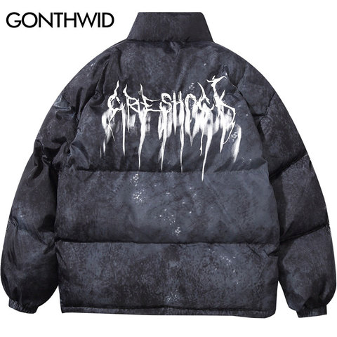 GONTHWID Graffiti Ink Tie Dye Print Cotton Padded Puffer Parka Jackets Streetwear Hip Hop Winter Casual Punk Rock Parkas Hipster ► Photo 1/6