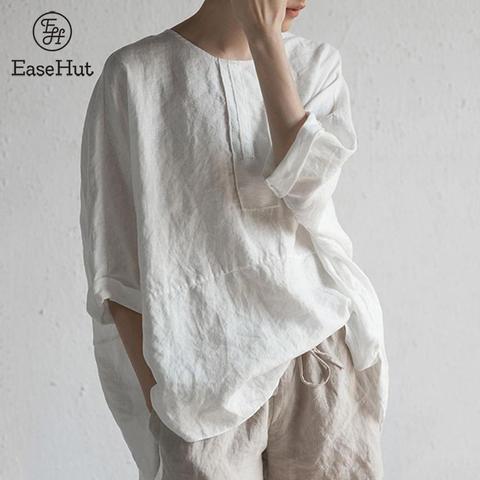 EaseHut Cotton Linen T-shirts Women 2022 Solid Color O-neck Half Sleeve Casual Tee Tops 4XL 5XL Plus Size Casual Female T-shirts ► Photo 1/6