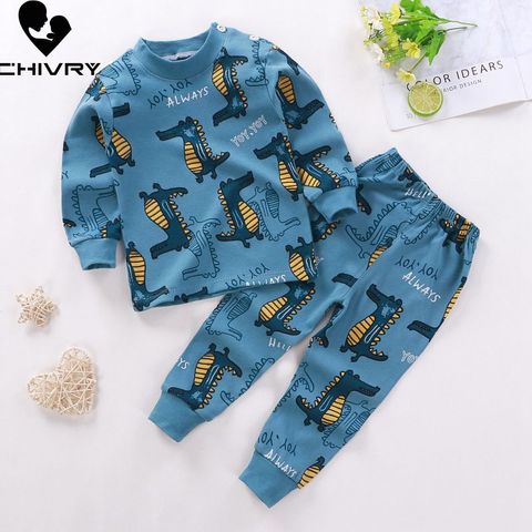 2022 New Kids Boys Girls Pajama Sets Cartoon Print Long Sleeve Cute T-Shirt Tops with Pants Toddler Baby Autumn Sleeping Clothes ► Photo 1/6