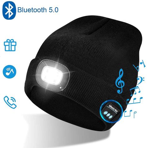Bluetooth Beanie Hat LED Beanie Hat, Unisex Wireless Headphone Beanie USB Rechargeable Lighted Cap with Built-in HD Stereo Speak ► Photo 1/6