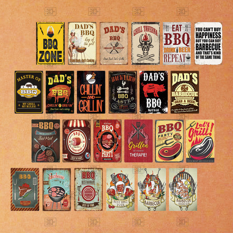 BBQ Zone Dad's BBQ Vintage Personality Letter Words Metal Sign Bar Club Wall Hanging Paste Metal Tin Plate Decoration Plaque ► Photo 1/6