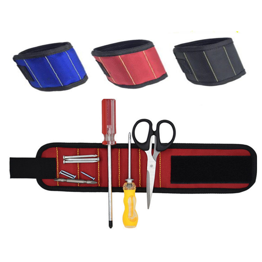 3 Rows Polyester Magnetic Wristband Portable Tool Bag Electrician Wrist  Tool Belt Screws Nails Drill Bits Holder Repair Tools