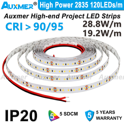 High Power 2835 120LEDs/m LED Strip,CRI95 CRI90,IP20 DC12V/24V,28.8W/m 19.2W/m 600LEDs/Reel,Non-waterproof,Red Green Blue Amber ► Photo 1/6