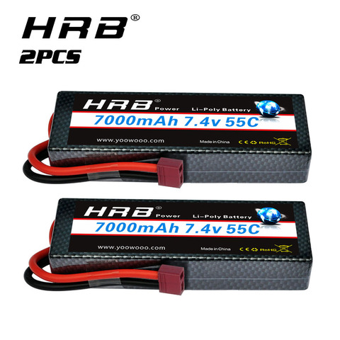 2packs HRB 2S Lipo Battery 7.4V 7000mah Hard case Car battery with Deans plug 55C for 1/12 1/10 Trex Car truck Monster racing ► Photo 1/6