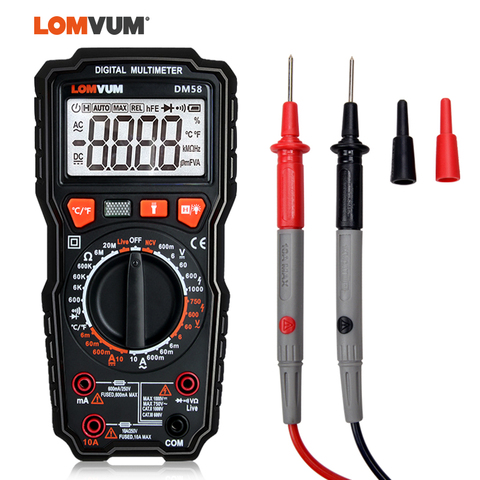 LOMVUM DM58 Ture RMS Auto Digital Multimeter AC/DC Capacitance Temperature Tester LCD  6000 Counts Manual Range LIVE Wire ► Photo 1/6