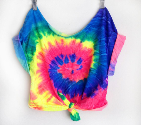 Rainbow Tie Dye T Shirt Women Summer Fashion Short Sleeve Psychedelic Hippie Rave Top Knot Beach Tee streetwear femme top ► Photo 1/6