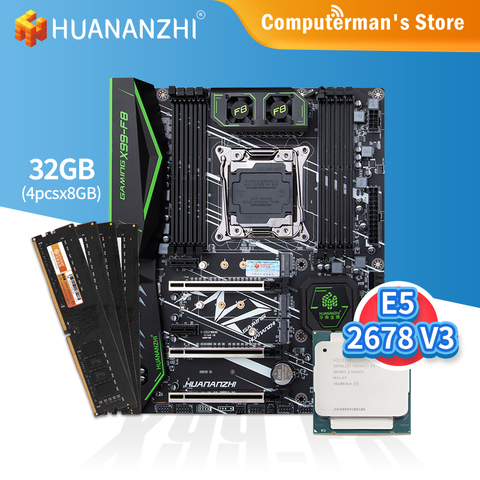 HUANANZHI X99 F8 X99 Motherboard combo kit set CPU Intel XEON E5 2678 V3 Memory 4*8G DDR4 NON-ECC 2400 memory M.2 NVME USB ATX ► Photo 1/6