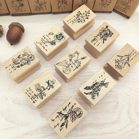 Vintage Stamps Wooden Rubber Stamps With Flower Animal For Letters Diary Craft Scrapbooking ► Photo 1/6