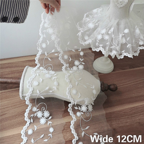 12CM Wide White Tulle Mesh 3d Flower Fabric Embroidery Lace Guipure Trim Ribbon Wedding Dress DIY Apparel Sewing Crafts Supplies ► Photo 1/5