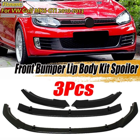 New Black 3pcs Car Front Bumper Splitter Lip Diffuser Chin Body Kit Spoiler Guard For VW For Golf MK6 GTI 2010 2012 2013 ► Photo 1/6