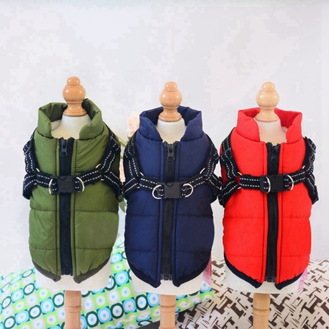 Pet Clothes Winter Warm Jacket with Harness Puppy Outdoor Walk Adjustable Chest Strap Dog Cloth Vest Winter Clothing ► Photo 1/6