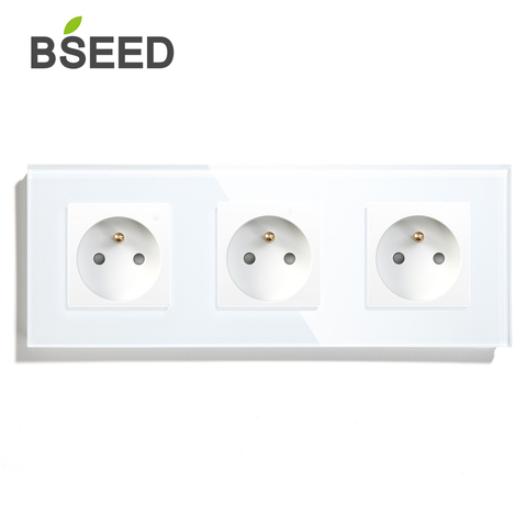 BSEED 4Frame France Sockets Power Wall Outlet Home Decoration Triple Wall Sockets Glass Panel  White Black ► Photo 1/2