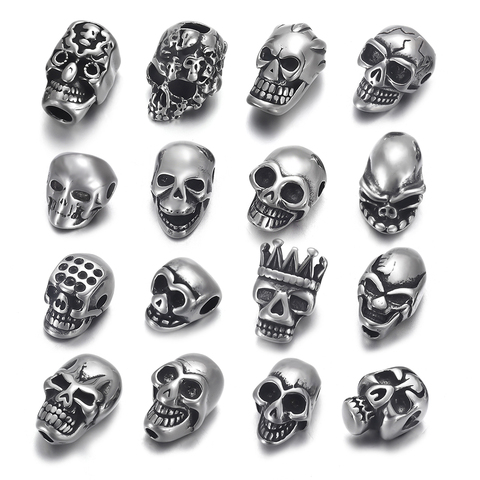 4pcs Stainless Steel Small Hole Skull Beads Double-Sided Spacer Charms for Beaded Bracelets DIY Jewelry Making Accessories ► Photo 1/5