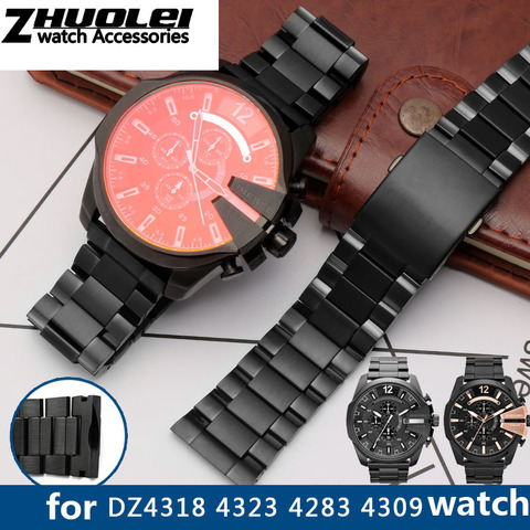 high quality strap For DZ4318 4323 4283 4309 original style stainless steel watchband male large watch case bracelet 26mm Black ► Photo 1/6