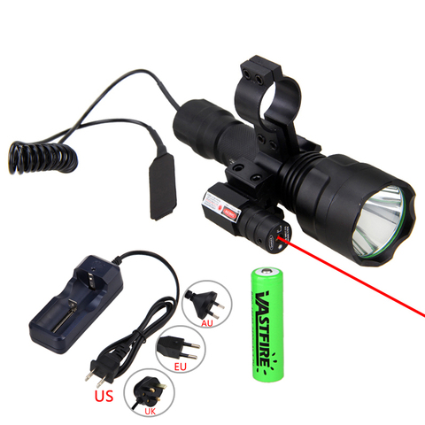 Hunting Torch Light Laser Dot Sight Scope Tactical Flashlight T6 LED Torch Pressure Switch Mount for Hunting Fishing Detector ► Photo 1/6