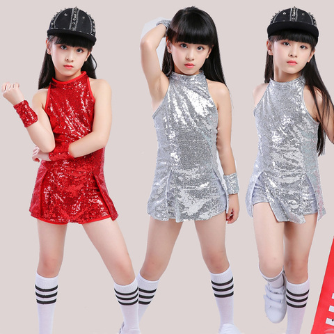 Kids Hip Hop Dance Costume Girls Jazz Costumes Street Dance Clothing Cheerleading Sequin Outfit Vest Shorts Stage Dress ► Photo 1/6