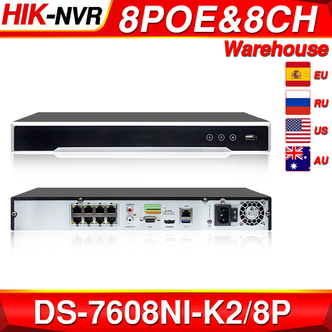 Hikvision Original NVR DS-7608NI-K2/8P 8CH POE NVR 8MP 4K Record 2 SATA for POE Camera Security Network Video Recorder ► Photo 1/5