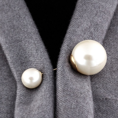 Simple Double Head Large Imitation Pearl Brooch Pin Gold Color Rhinestone Lady Fashion Cardigan Clothing Safety Pin Accessories ► Photo 1/5