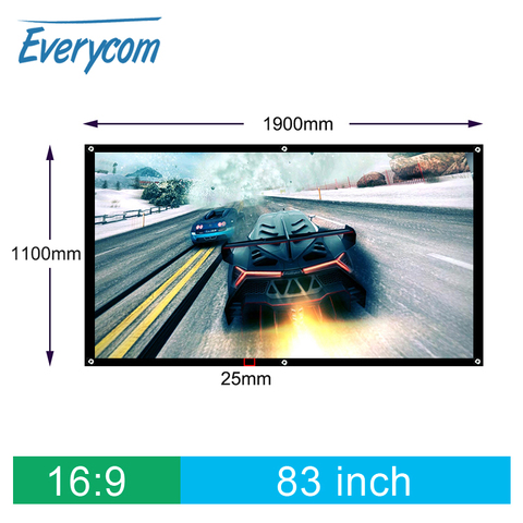 Everycom 83inch 16:9 3D HD Wall Mounted Projection Screen Canvas For Home theater Bar Club DiscoTravel Support LED DLP Projector ► Photo 1/6
