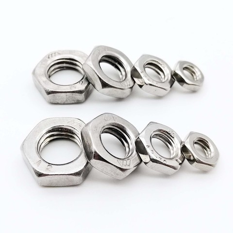 5/50pcs M2 M2.5 M3 M4 M5 M6 M8 M10 M12 M14 M16 304 A2-70 Stainless Steel Flat Hex Hexagon Thin Nut Jam Nut DIN439 GB6172 ► Photo 1/6