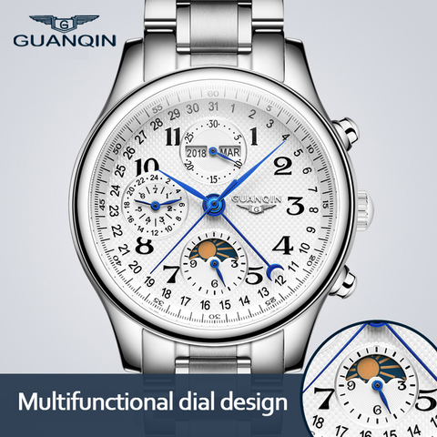 GUANQIN Automatic Watch Men Sapphire Multifunction Lunar Phase Men Watch Waterproof  Perpetual calendar Men Mechanical Watches ► Photo 1/6