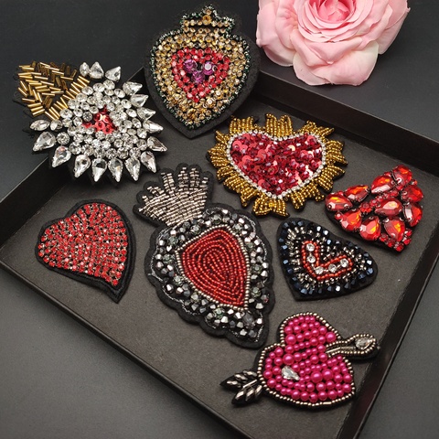 3D Handmade Rhinestone Beaded Patches Heart Sew on Crystal Patch beading Applique Cute Patch Love Medals ► Photo 1/6