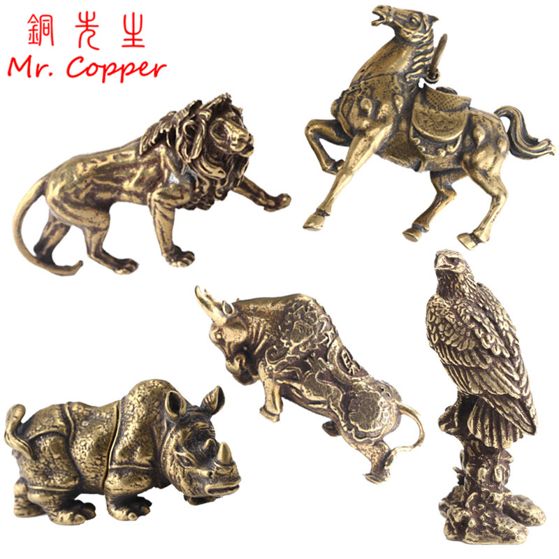 Vintage Copper Bullfighting Statue Miniature Animal Ornament Home Decor 