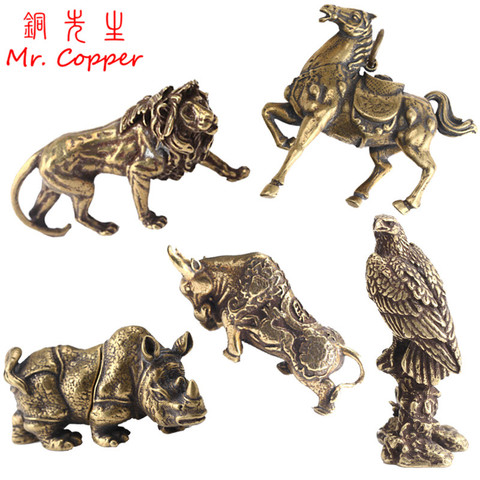 Vintage Copper Animals Eagle Lion King Bull Rhinoceros War Horse Figurines Desk Ornament Home Decoration Accessories Brass Craft ► Photo 1/6