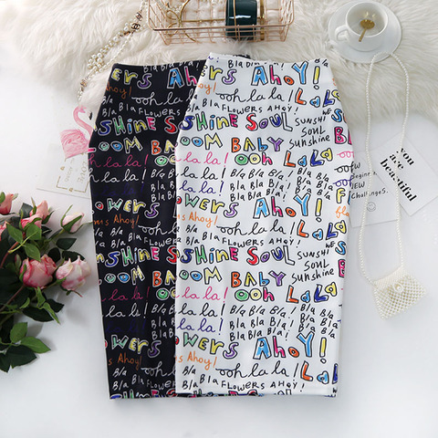 Women's Pencil Skirts letters Printed Graphic Summer Autumn High Waist  Slit Tube faldas Woman Stretch Skirt Female GD503 ► Photo 1/5