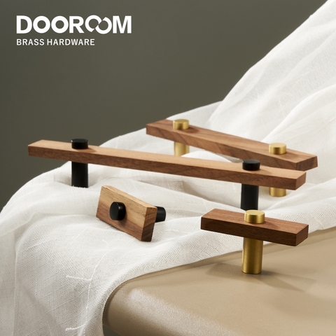 Dooroom Walnut Brass Furniture Handles Long Modern Pulls Cupboard Wardrobe Dresser Shoe Box Wine Bar Drawer Cabinet Knobs ► Photo 1/6