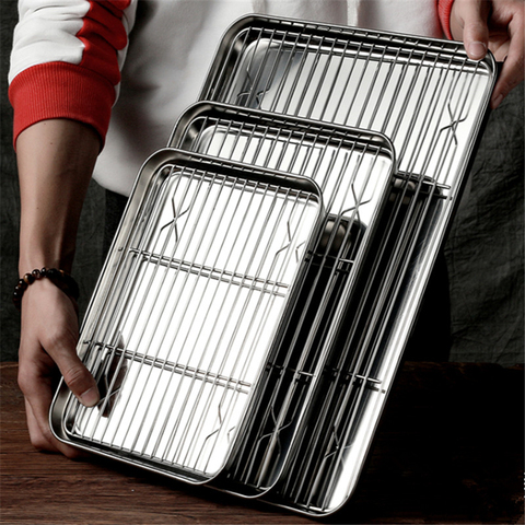 304 stainless steel Baking Tray plate bbq tray with Removable Cooling Rack Set Baking Pan sheet Non Toxic oven Dishwasher Safe ► Photo 1/6