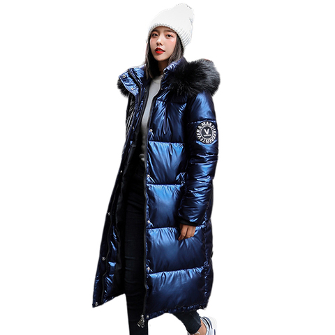 women X-long oversize blue down jackets thick casual with fur epaulet 2022 winter female down coats hooded solid piumini donna ► Photo 1/6