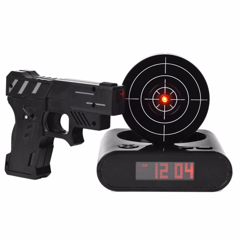 News 2022 Electronics Desk Clock Digital Gun Alarm Clock Gadget Target Laser Shoot For Children's Alarm Clock Table Awakening ► Photo 1/6