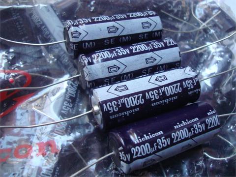 Axial electrolytic capacitor   N NICHCON 35V 2200UF SE tube amplifier axial audio filter capacitor ► Photo 1/5