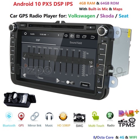 4G+64G Android 10 8/Octa-Core 2DIN CAR DVD PLAYER For Seat Altea Leon Toledo VW Passat POLO golf 5 6 touran passat Radio stereo ► Photo 1/6