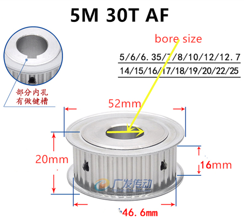 30 Teeth HTD 5M Timing Synchronous Pulley Bore 5/6/6.35/8/10/12/14/15/16/17/18/19/25mm for Width 15/20mm HTD5M 30Teeth 30T ► Photo 1/2