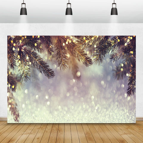 Laeacco Christmas Photography Backdrops Light Bokeh Snow Pine Branch Photo Backgrounds New Year Party Photophone Photo Studio ► Photo 1/6