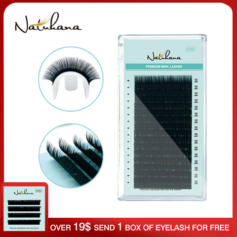NATUHANA Wholesale 16Rows/tray B C D Curl Natural Mink Eyelash Extension individual Fake Eyelashes False Eye Lashes Extension ► Photo 1/6