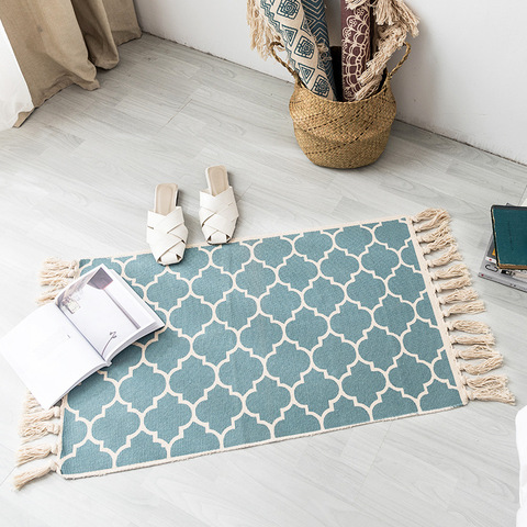 60*90CM Retro Bohemian Hand Woven Cotton Linen Carpets Tassel Bedside Rug Geometric Floor Mat Living Rooms Bedrooms Home Decor ► Photo 1/6