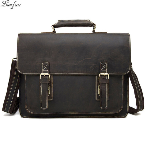 Luufan Men's Vintage Genuine Leather Laptop Bag Cow Leather Business Bag 15