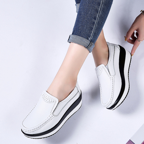 Women Flats Platform Shoes Women Elegant Genuine Leather Shoes Woman Autumn Slip On Casual Flat Shoes Women Zapatos De Mujer ► Photo 1/6