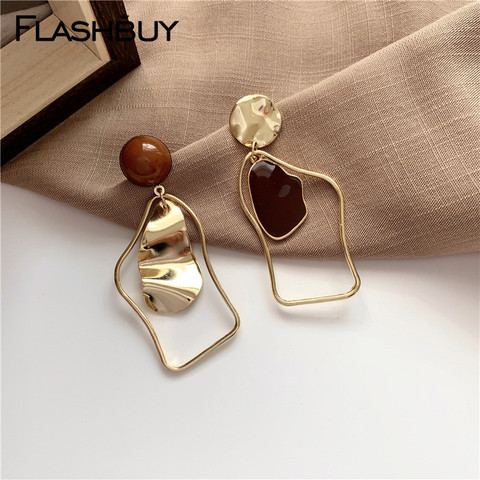 Flashbuy Gold Metal Irregular Drop Earrings For Women 2022 Geometric Statement Earrings Fashion Jewelry Wedding Accessories ► Photo 1/6