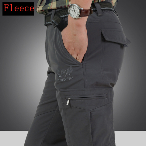 Warm Fleece Winter Pants Thicken Men Zipper Waterproof Work Casual Pants Men Military Tactical Cargo Pants Male Trousers 4XL ► Photo 1/5