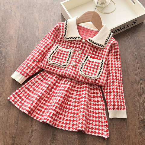 Girls Winter Clothes Set Autumn Plaid Sweater Cardigan and Skirts 2Pcs Baby Girls Clothes Outfits for Children ClothingChristmas ► Photo 1/6