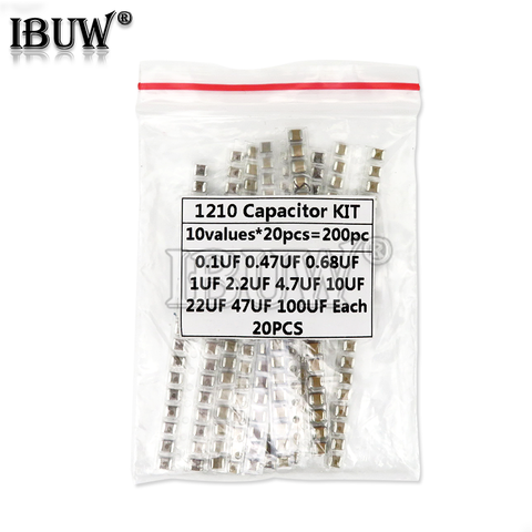 1210 SMD Capacitor assorted kit ,10values*20PCS=200PCS 100nF~100uF Samples Kit electronic diy kit ► Photo 1/2