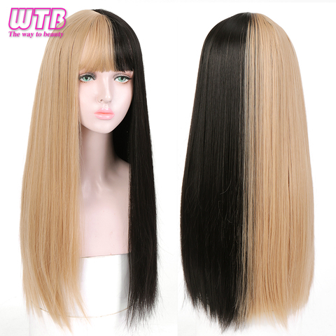 WTB Lolita Long Straight Black to Blonde Ombre Wigs with Bangs for Girls Heat Resistant Synthetic Fashion Cosplsy Party Wigs ► Photo 1/6